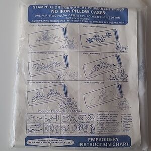 2 Vintage Stamped Pillow Cases for Embroidery May Basket Of Flowers 42 X 36